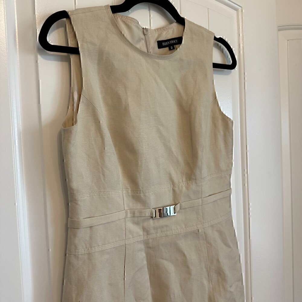 Ellen Tracy beige natural linen shift dress career office classic women's 2 - Picture 9 of 9